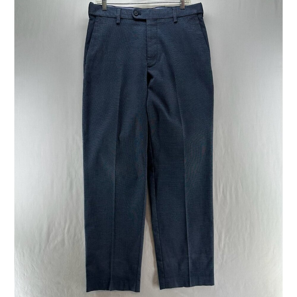 Kirkland Signature Dress Pants Mens 32x32 Textured Slacks Flat Front Office Blue